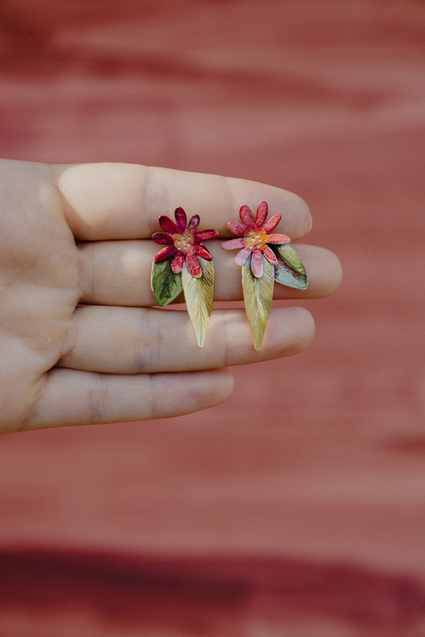 Leaf and flower earrings