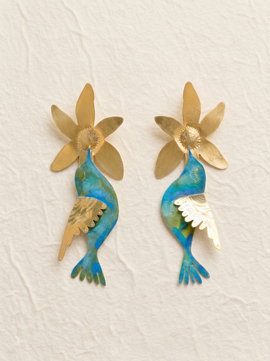 Pendientes Flores y colibri