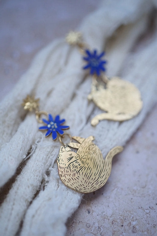 Pendientes gatos y flores TOTA