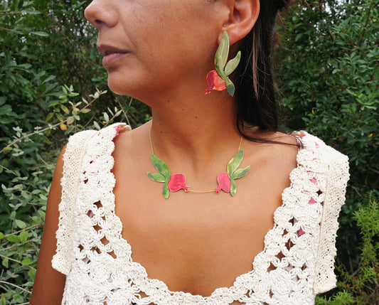 Pomegranate and Leaf Earrings