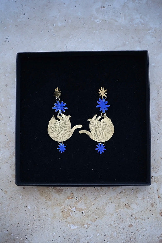 Pendientes gatos y flores TOTA