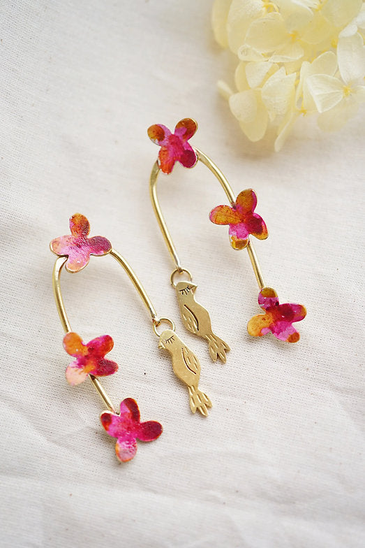 Pendientes hortensias y pajaritos