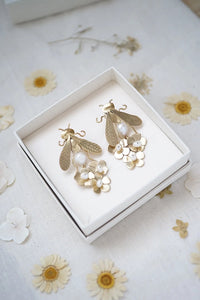 Pendientes abejas y perlas