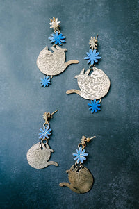 Pendientes gatos y flores TOTA