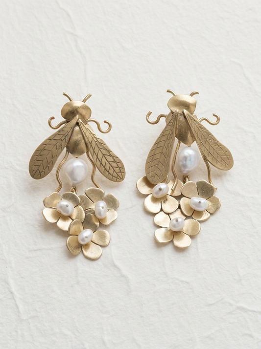 Pendientes abejas y perlas