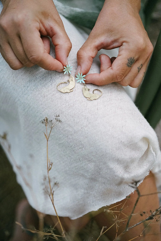 Kitten and flower earrings
